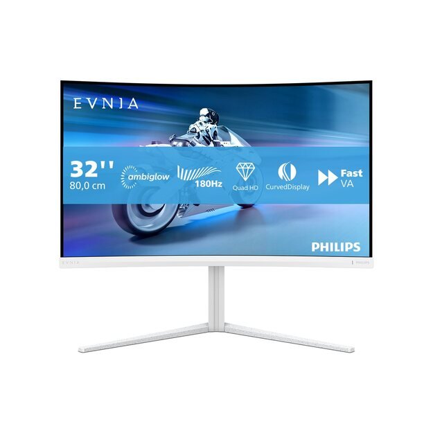 PHILIPS 31.5inch 2560x1440 VA Curved 1500R 130mm EVNIA 5000 Ambiglow Curved QHD 2K 180Hz Fast VA 1ms GtG HDR10 22