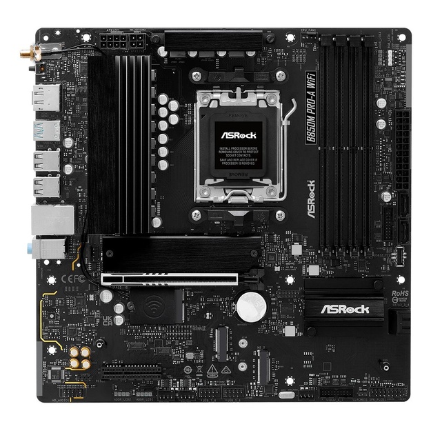 Mainboard|ASROCK|1xPCI-Express 4.0 4x|1xPCI-Express 5.0 16x|1xM.2|1xHDMI|1xDisplayPort|1xAudio-In|1xAudio-Out|1xMicrophone|4xUSB 2.0|3xUSB 3.2|1xUSB-C|1xRJ45|B850MPRO-AWIFI