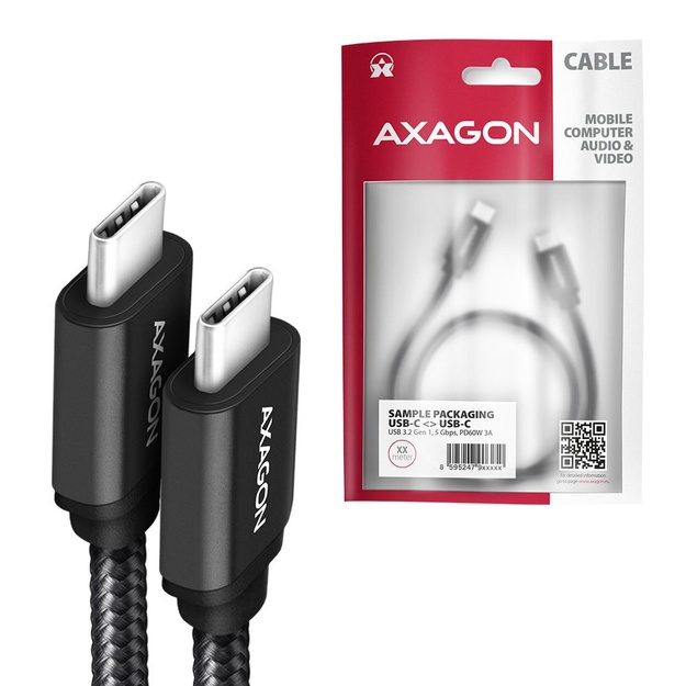 CABLE USB-C TO USB-C 2M 60W/BLACK BUCM3-CM20AB AXAGON