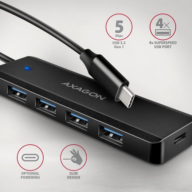 I/O HUB USB-C TRAVEL/0.19M HUE-C1C AXAGON