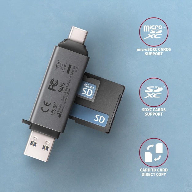 CARD READER USB-C+USB3.2 2SLOT/SD/MICROSD CRE-DAC AXAGON