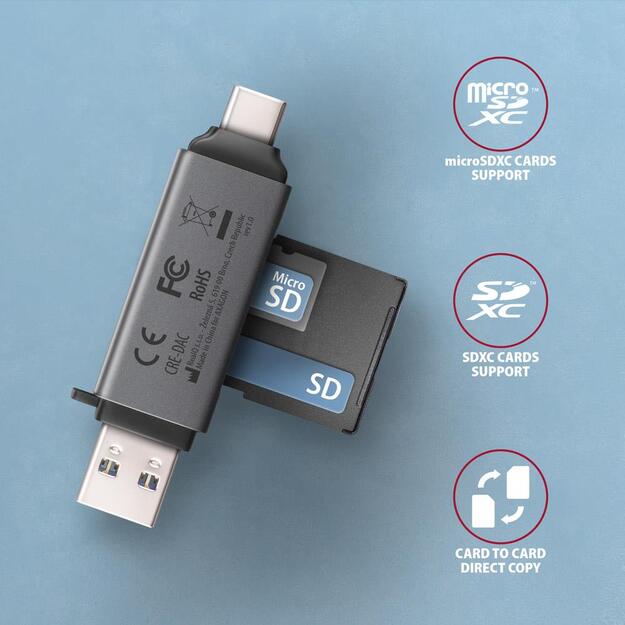 CARD READER USB-C+USB3.2 2SLOT/SD/MICROSD CRE-DAC AXAGON 3