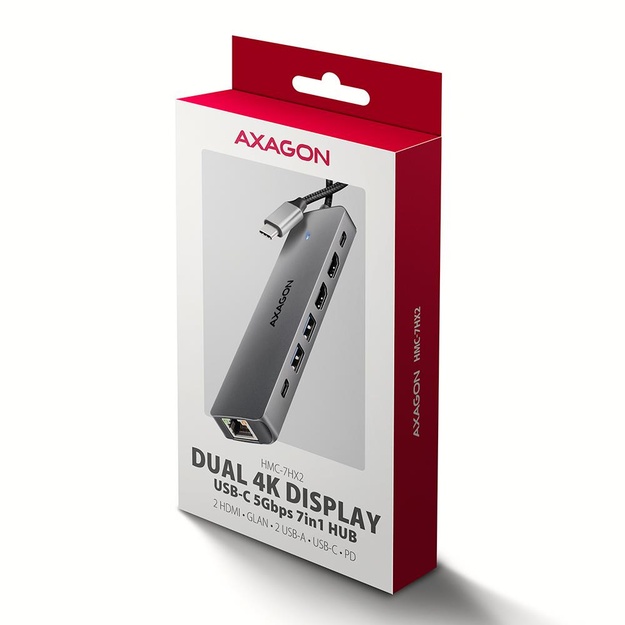 I/O HUB USB-C 7IN1 DUAL 4K/0.15M HMC-7HX2 AXAGON