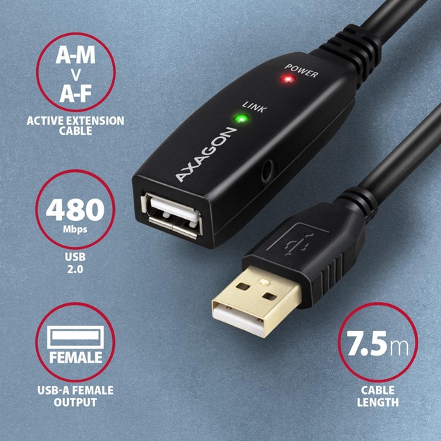 CABLE USB2.0 A-M/A-F ACTIVE/7M ADR-207 AXAGON