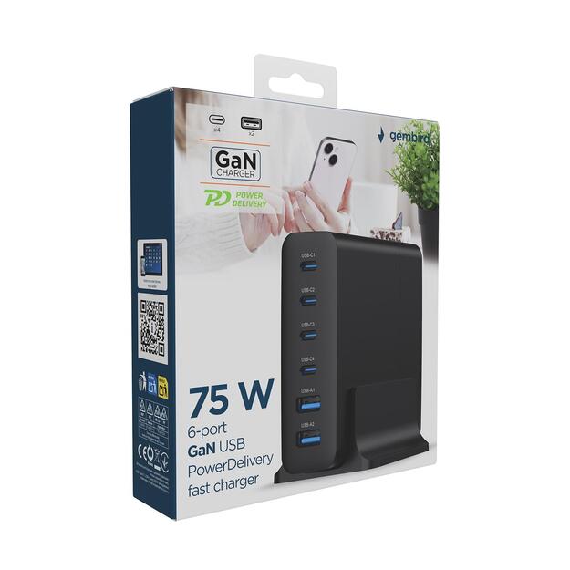CHARGER USB UNIVERSAL 6P 75W/TA-UC-2A4C-PD75-01-BK GEMBIRD 6