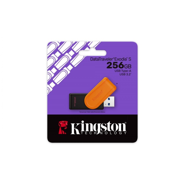 KINGSTON 256GB Portable USB 3.2 Gen 1 DataTraveler Exodia S Black/Orange
