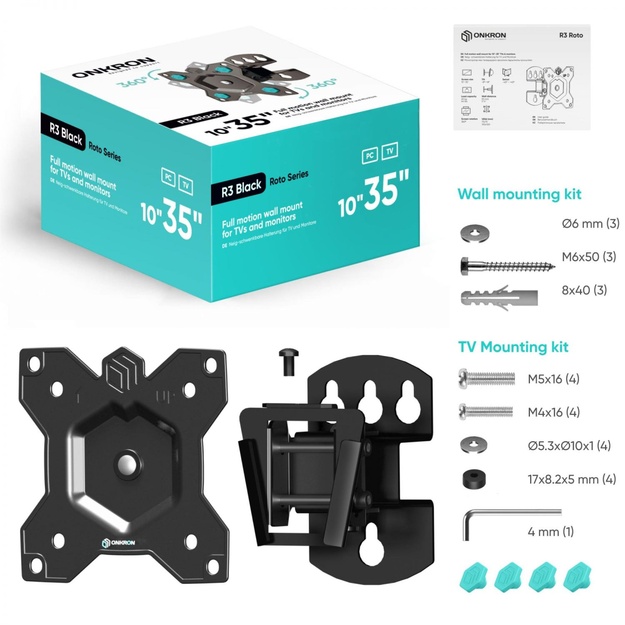 TV SET ACC WALL MOUNT /10-35 /BLACK R3-B ONKRON