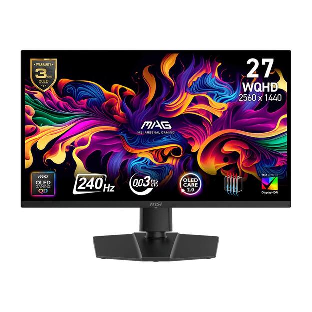 Monitor|MSI|MAG 273QP QD-OLED X24|26.5 |Gaming|Matte|Panel QD-OLED|2560x1440|16:9|240Hz|0.03 ms|Colour Black|MAG273QPQD-OLEDX24
