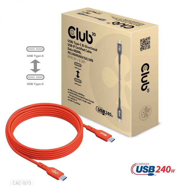 CABLE USB-C TO USB-C 2M/M/M CAC-1573 CLUB3D