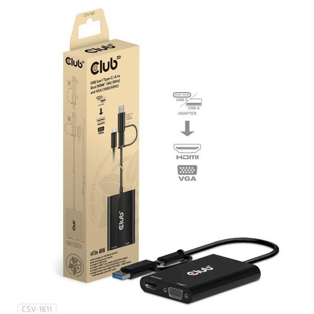 I/O ADAPTER USB-C TO HDMI/VGA/CSV-1611 CLUB3D