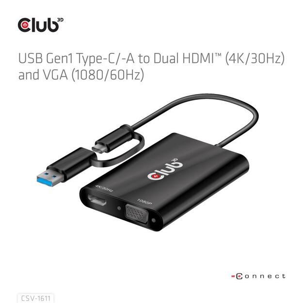I/O ADAPTER USB-C TO HDMI/VGA/CSV-1611 CLUB3D 1
