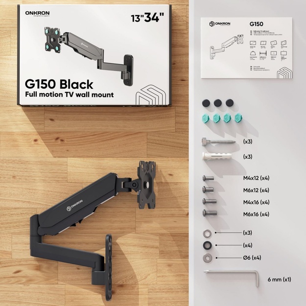TV SET ACC WALL MOUNT /13-34 /BLACK G150-B ONKRON
