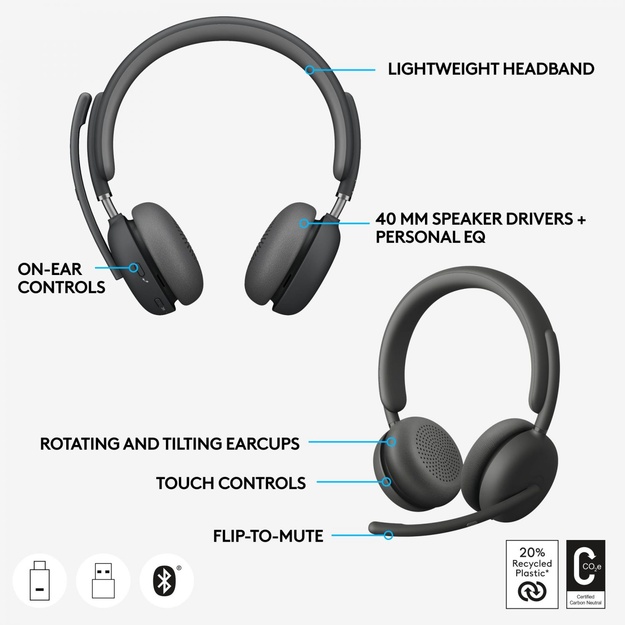 HEADSET ZONE 2 WIRELESS/GRAPHITE 981-001311 LOGITECH
