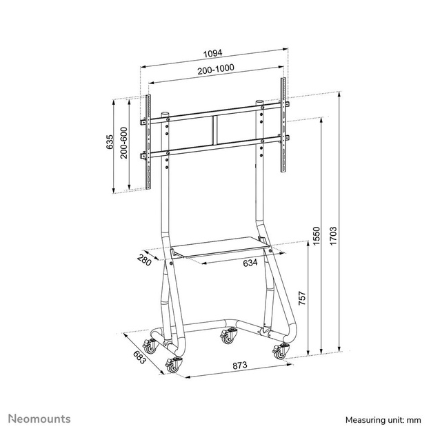 Televizoriaus stovas su ratukais 60-100 /NS-M3800BLACK NEOMOUNTS