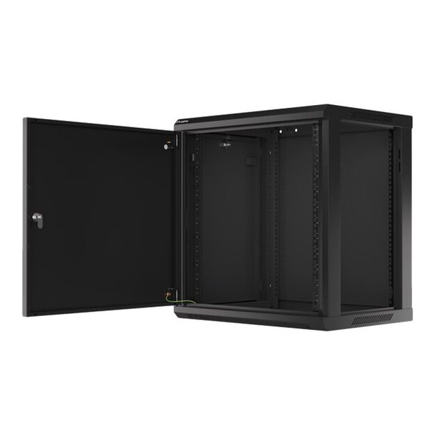 Komutacinė spinta pakabinama LANBERG 12U 600x450 steel doors black flat pack