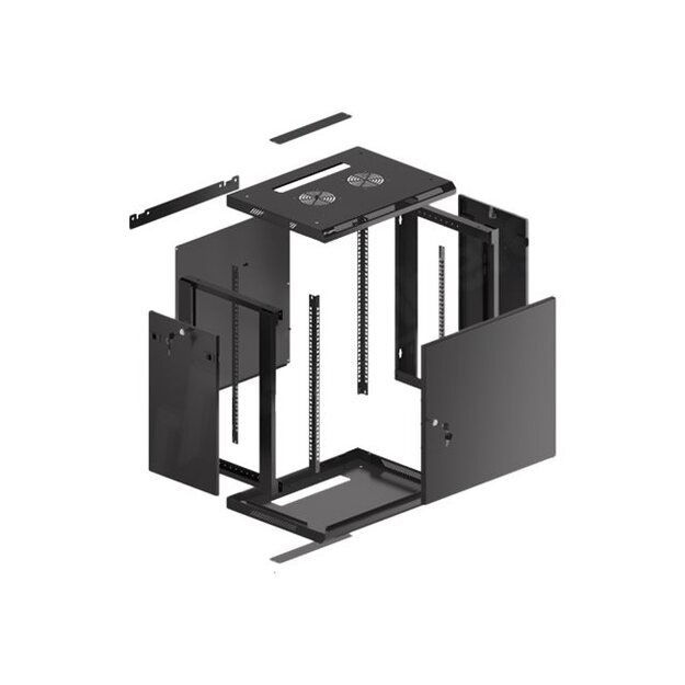 Komutacinė spinta pakabinama LANBERG 12U 600x450 steel doors black flat pack 51