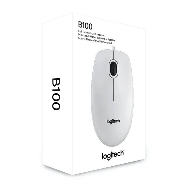 Kompiuterinė pelė laidinė MOUSE USB OPTICAL B100/WHITE OEM 910-003360 LOGITECH