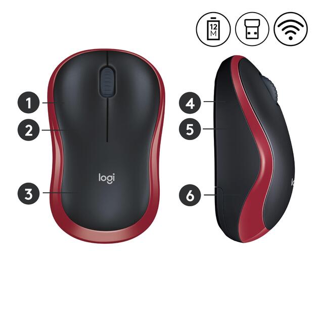 Kompiuterinė pelė belaidė MOUSE USB OPTICAL CORDL. M185/RED 910-002240 LOGITECH 5