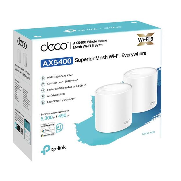 Namų bevielio Mesh tinklo sistema TP-LINK 2-pack 3000Mbps 2x10/100/1000M DECOX60 (2-PACK)