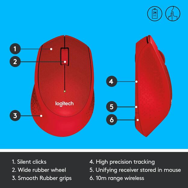 Kompiuterinė pelė belaidė OPTICAL WRL M330/SILENT RED 910-004911 LOGITECH