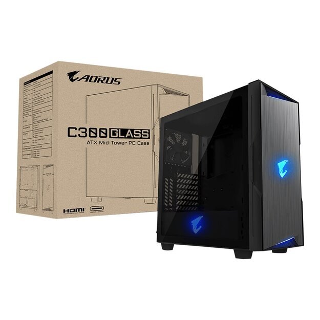 Kompiuterio korpusas |GIGABYTE|AORUS C300 GLASS|MidiTower|Not included|ATX|MicroATX|MiniITX|Colour Black|GB-AC300G