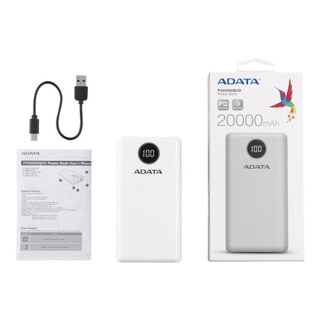Išorinė baterija ADATA P20000QCD 20000mAh White