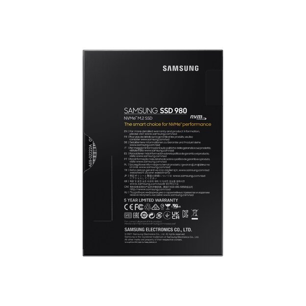 Kietasis diskas (SSD) vidinis SSD|SAMSUNG|980|500GB|M.2|PCIE|NVMe|MLC|Write speed 2600 MBytes/sec|Read speed 3100 MBytes/sec|2.38mm|TBW 300 TB|MTBF 1500000 hours|MZ-V8V500BW