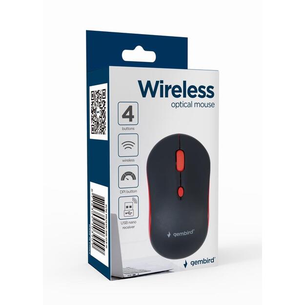 Kompiuterinė pelė belaidė OPTICAL WRL BLACK/RED MUSW-4B-03-R GEMBIRD 3
