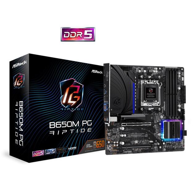 Pagrindinė plokštė|ASROCK|AMD B650|SAM5|MicroATX|Memory DDR5|Memory slots 4|2xPCI-Express 3.0 1x|2xPCI-Express 4.0 16x|2xM.2|1xHDMI|1xDisplayPort|1xAudio-In|1xAudio-Out|1xMicrophone|4xUSB 2.0|3xUSB 3.2|1xUSB-C|1xRJ45|B650MPGRIPTIDE