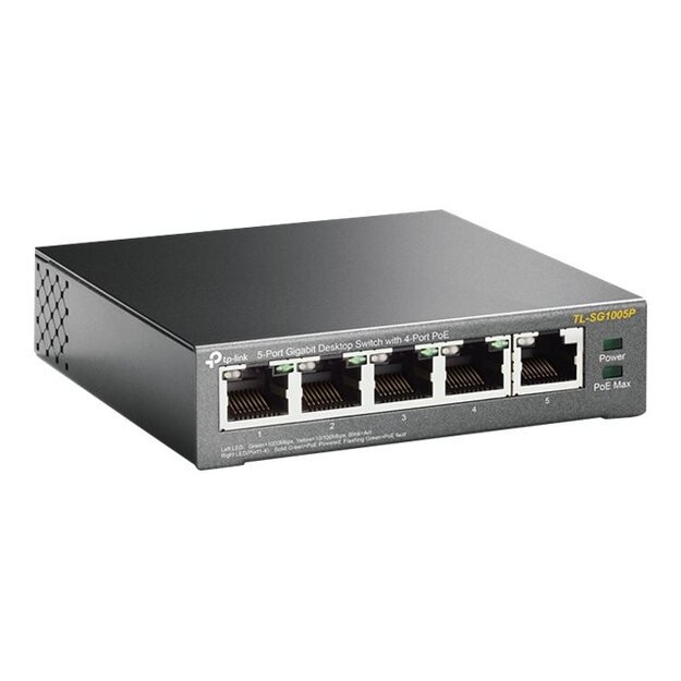 Komutatorius TP-LINK 5-Port Gigabit Desktop with 4-Port PoE 5 Gigabit RJ45 ports 4 PoE ports 56W PoE steel case