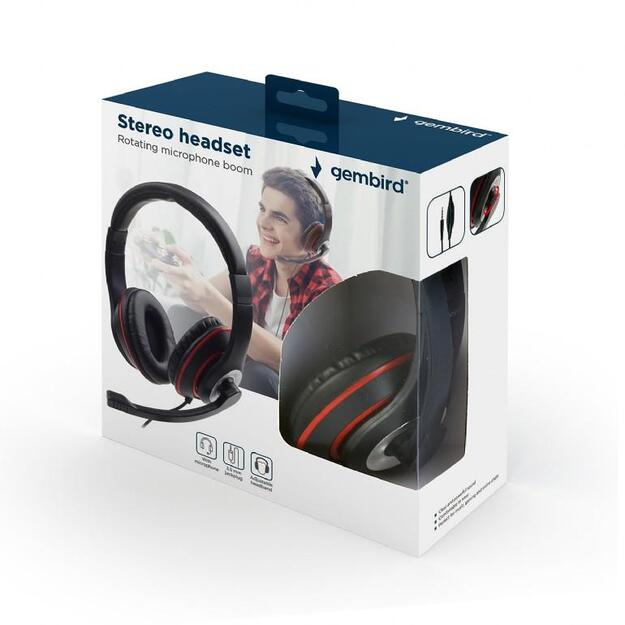 Ausinės HEADSET STEREO BLACK/MHS-03-BKRD GEMBIRD