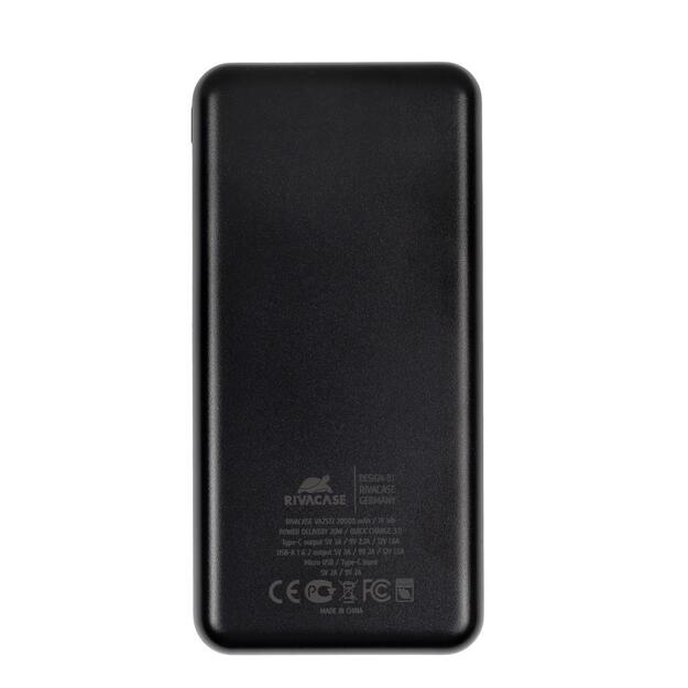 Išorinė baterija USB 20000MAH/VA2572 BLACK RIVACASE