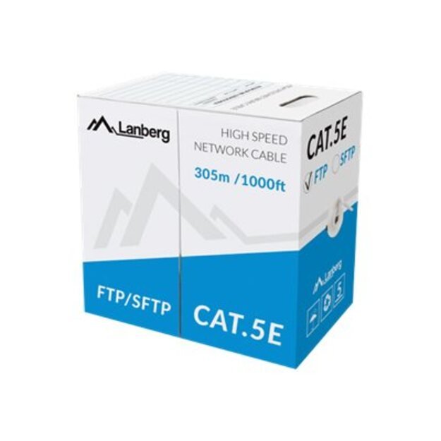 Instaliacinis tinklo kabelis LANBERG LCF5-10CC-0305-S FTP solid cable, CCA, cat.5e, 305m, gray