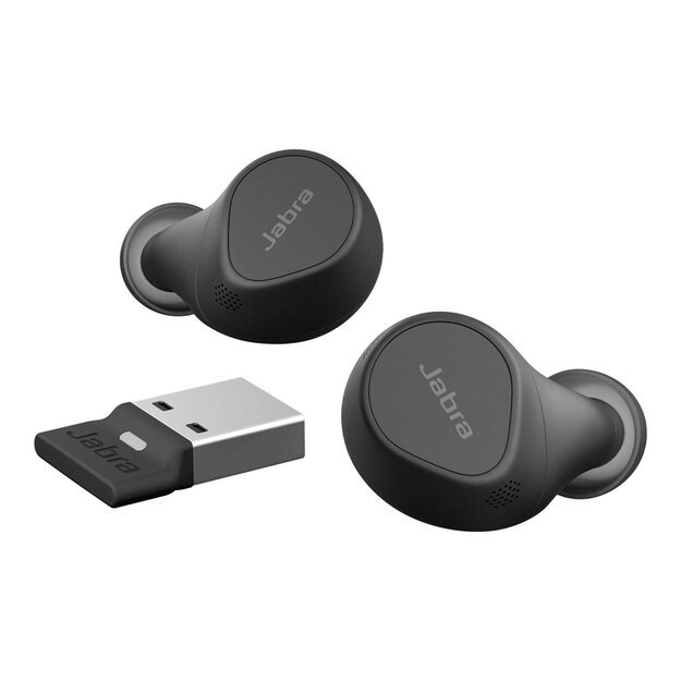 JABRA Evolve2 Buds MS Cradle USB-A MS Link 380 BT adapter USB-A MS 30cm USB-C to USB-A cable Ear gels warranty