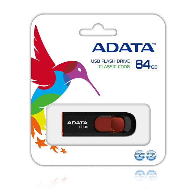 USB raktas USB2 64GB/BLACK/RED AC008-64G-RKD ADATA
