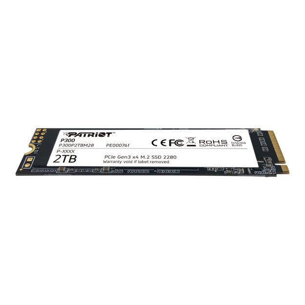 SSD|PATRIOT|P300|2TB|M.2|PCIE|NVMe|QLC|Write speed 1650 MBytes/sec|Read speed 2100 MBytes/sec|3.8mm|TBW 960 TB|P300P2TBM28