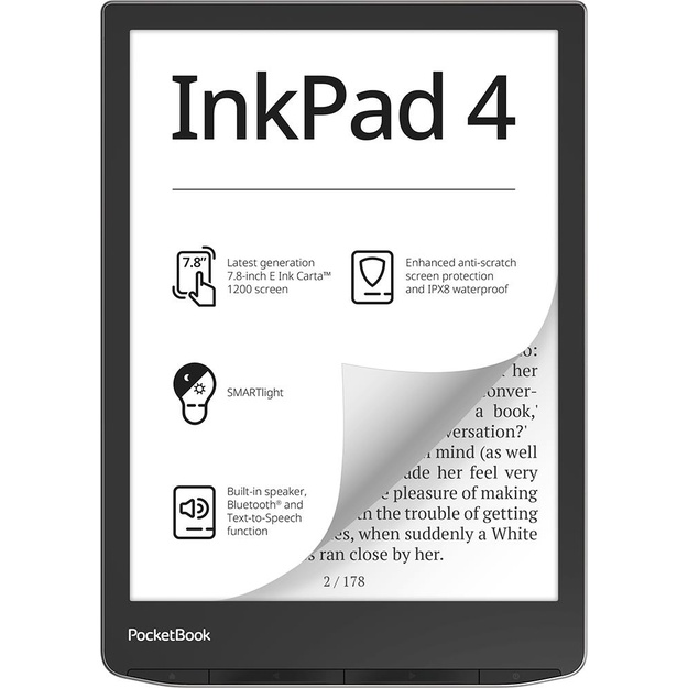 E-Reader|POCKETBOOK|InkPad 4|7.8 |1872x1404|1xAudio-Out|1xUSB-C|Micro SD|Wireless LAN|Bluetooth|PB743G-U-WW