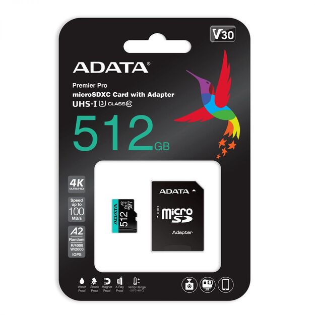 MEMORY MICRO SDXC 512GB W/AD./AUSDX512GUI3V30SA2-RA1 ADATA 3