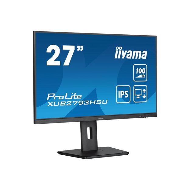 IIYAMA XUB2793HSU-B6 27inch ETE IPS-panel 1920x1080 100Hz 250cd/m 15cm Height Adj. Stand Pivot Speakers HDMI DisplayPort 1ms
