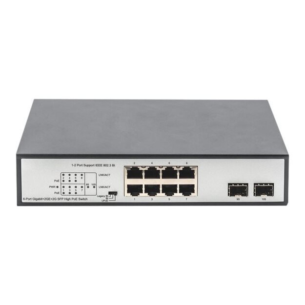 DIGITUS 8 Port Gigabit Switch 8xRJ45 6xPoE + 2G SFP 180W Support 802.3 af/at/bt standard