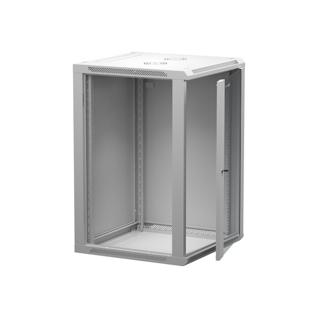 NETRACK 019-180-66-021 wall/hanging cabinet 19inch 18U/600 mm glass door grey remov. side pan.