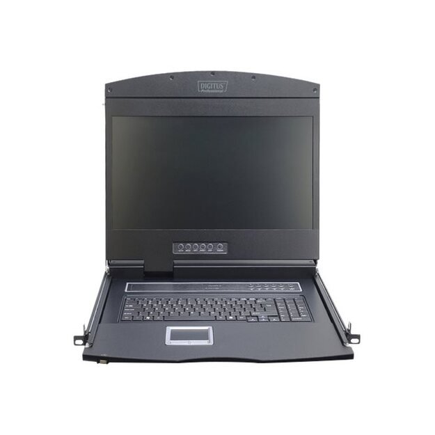DIGITUS modularized 48.3cm 19inch TFT console with 16 port KVM US keyboard RAL 9005 black color