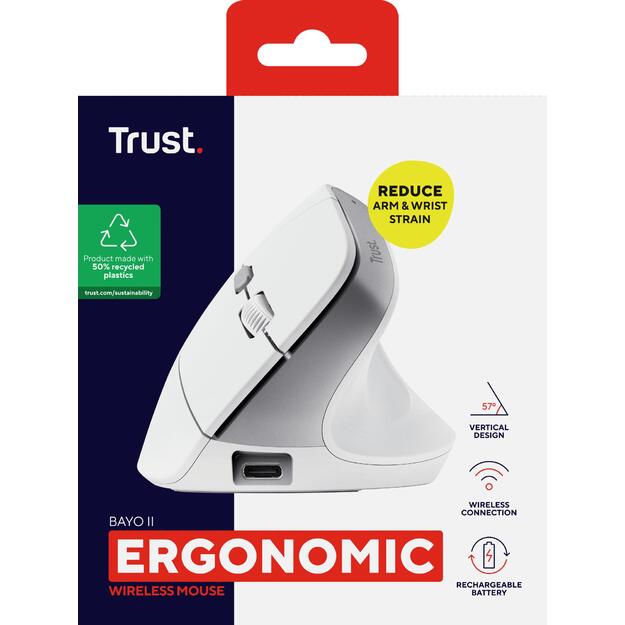 MOUSE USB OPTICAL WRL BAYO II/ERGO WHT 25398 TRUST 14