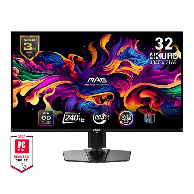 Monitor|MSI|MAG 321UPX QD-OLED|32 |Gaming|Panel QD-OLED|3840x2160|16:9|240Hz|Matte|0.03 ms|Swivel|Pivot|Height adjustable|Tilt|Colour Black|MAG321UPXQD-OLED