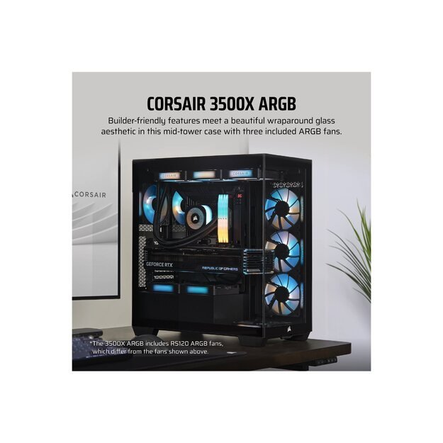 CORSAIR 3500X ARGB Tempered Glass Mid-Tower PC Case Black