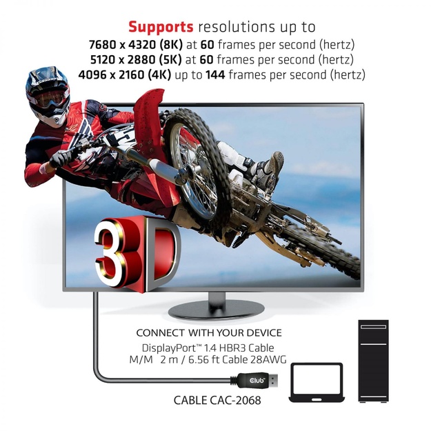 CABLE DP TO DP 2M/M/M CAC-2068 CLUB3D