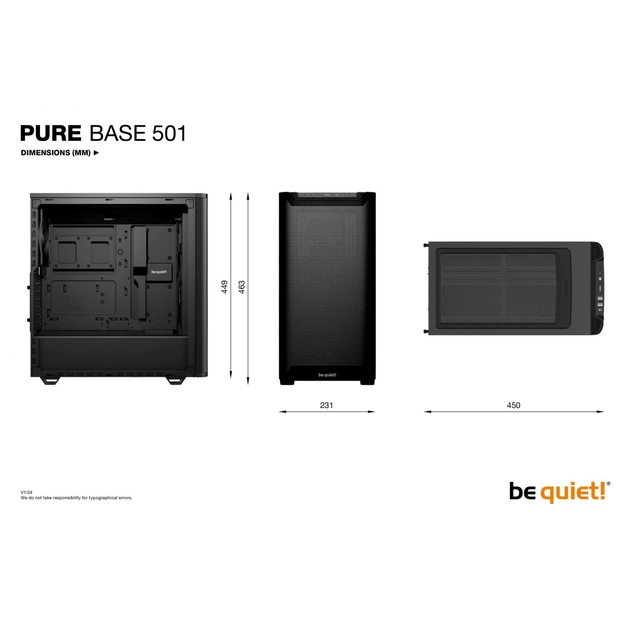 Case|BE QUIET|PURE BASE 501|MidiTower|Not included|ATX|MicroATX|MiniITX|Colour Black|BG074