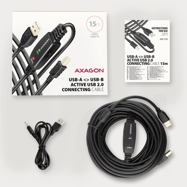 CABLE USB2.0 A-M/B-M ACTIVE/15M ADR-215B AXAGON