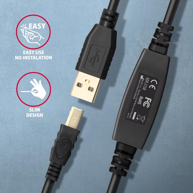 CABLE USB2.0 A-M/B-M ACTIVE/15M ADR-215B AXAGON