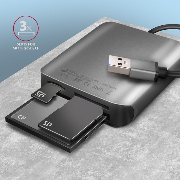CARD READER USB3.2 3-SLOT/SD/MICROSD/CF CRE-S3 AXAGON